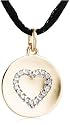 14k Choice of White, Yellow, or Rose Gold Diamond Heart Disc Pendant on Silk Cord (1/10 cttw, H-I Color, I3 Clarity), 24"