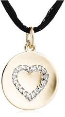 14k Yellow Gold Diamond Heart Disc Pendant on Silk Cord (1/10 cttw, H-I Color, I3 Clarity), 24