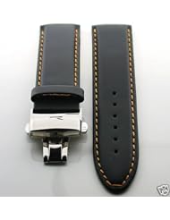 20mm Leather Watch Deployment Strap for Rolex Os #2 Blk