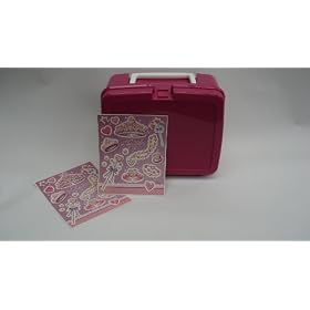 Lunchbox Cerise Pink Plastic with White Handle plus Princess Stickers