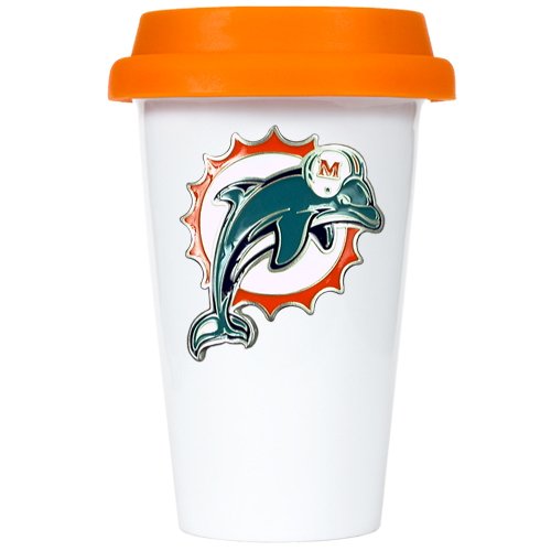 Sports NFL DOLPHINS 12oz Double Wall Tumbler with Silicone Lid/White/Orange
