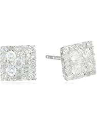 10k White Gold Square Diamond Stud Earrings with side diamonds (1/2 cttw, I-J Color, I2-I3 Clarity)