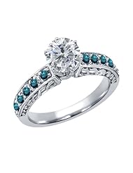 1.30 Ct Round H/I and Blue Diamond 925 Sterling Silver Ring