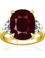 14K Yellow Gold Cushion Cut Ruby Three Stone Ring