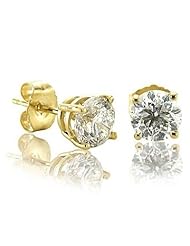 14k Yellow Gold 4 prong Diamond Solitaire / Stud Earrings (1/2 cttw, HI color, I1-I2 Clarity)