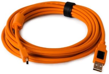 High-visibility Orange Tether Cable Pro Tether Cable 15' USB 2.0 a Male to Mini-b 5 Pin Gold Plated Cable.
