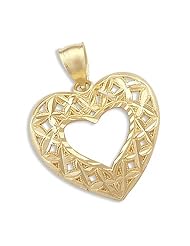 14k Yellow Gold Unique Large Heart Love Pendant Charm