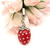 Red Strawberry Cell Phone Charm Strap Cubic Stone