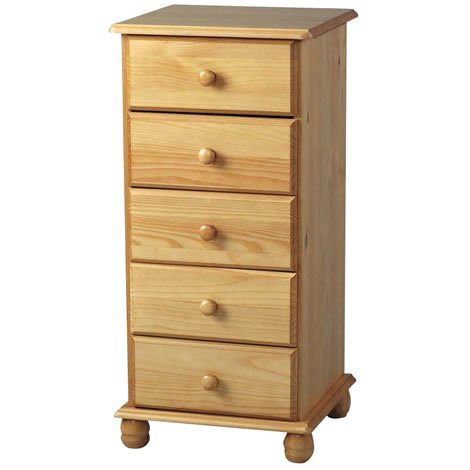 Sol 5 Drawer Antique Pine Narrow Chest of Drawers