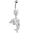 Clear Cubic Zirconia Outlined Dolphin Belly Ring