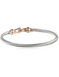 Stainless Steel Cable Rose Gold Plated Clasp Bangle Bracelet, 7"