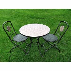 ‘Sawley’ Bistro Cocoa Tiled 30 in. Round Patio Table + 2 matching tiled Chairs