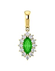 10K Yellow Gold 8.00x4.00mm Marquise Cut Tsavorite and Diamond Pendant -- LIFETIME WARRANTY