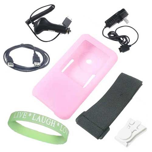 41wRYaDXm9L. SL500  7 item Bundle for Sony Walkman NWZ E436 E438: Pink Skin Cover + Car Charger + Home/Travel Charger + Data Cord + Armband + Belt Clip + Live*Laugh*Love Wristband!!!
