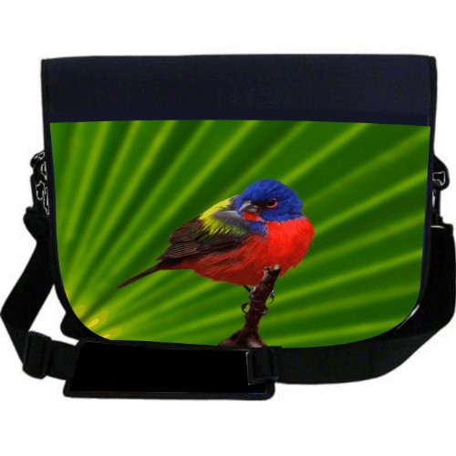 Colored Bird on Green Background NEOPRENE Laptop Sleeve Bag Messenger Bag - Laptop Bag -Notebook Bag - for Macbook Pro, Aspire, Samsung, Acer, ASUS, Dell, HP, Lenovo, Sony, Toshiba Unisex - Ideal Gift for all occassions!