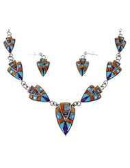 Mother Of Pearl Multicolor Sterling Silver Link Necklace Set NS41223