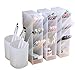 5 Pcs Desk Organizer- Pen Organizer Storage for Office, School, Home Supplies, Translucent White Pen Storage Holder, Set of 3, 2 Cups 16 Compartments (White)