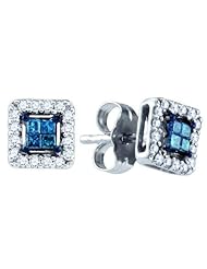 14KT White Gold 0.26 CTW Blue Diamond Invisible Earrings