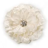Large Snow White Crystal Fabric Rose Brooch - 13cm Diameter