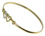 Image of 9ct Yellow Gold Ladies Twin Yellow & White Heart Clip Bangle
