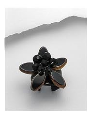 Black Flower Leather Glass Ring