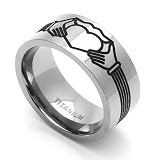 9MM Comfort Fit Titanium Wedding Band Claddagh Design Engraved Flat Ring (Size 7 to 14)