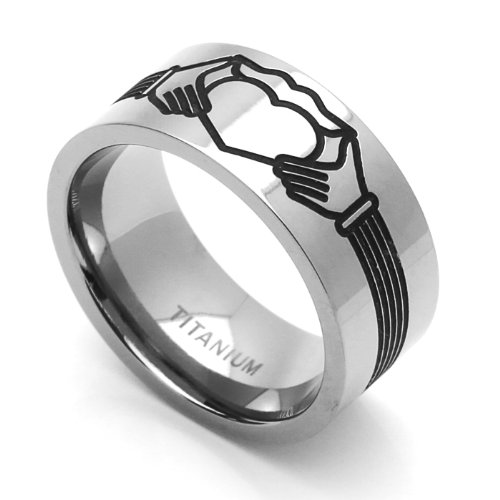  Petits Merveilles D'amour - Bague Alliance - Titane - Larg.9MM Claddagh Gravé