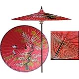 Asian Splendor 7 Foot Patio Umbrella With Base - Dragon Red by Oriental Decor