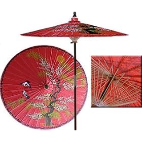 Asian Splendor 7 Foot Patio Umbrella With Base - Dragon Red from Umbrella Bases