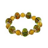 Bracelet - B263 - Faceted Glass and Lampwork Style Glass Beads - Stretch ~ Topaz, Black and Green