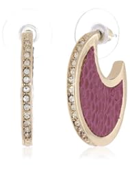 Anne Klein "Dalton" Gold-Tone Cranberry Leather Hoop Earrings