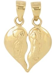 14k Yellow Gold, Sharing Heart Pendant Charm with Boy and Girl 17mm Wide