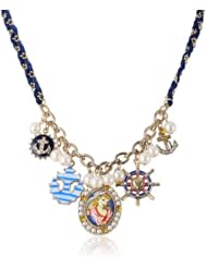 Betsey Johnson "Anchor Boost" Pin-Up Girl Multi-Charm Necklace, 19"