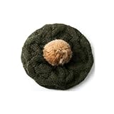 Twisted Knit Beanie Hat with Fox Fur Pom Pom – OLIVE