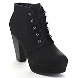 Bella Marie Goldie-11 Women's Fashion High Chunky Heel Platform Lace Up Booties,Black,8.5