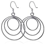 Sterling Silver Triple Circle French Ear Wire Hook Drop Earrings