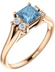 18K Rose Gold 5.00x5.00mm Princess Cut Sky Blue Topaz and Diamond Ring -- LIFETIME WARRANTY