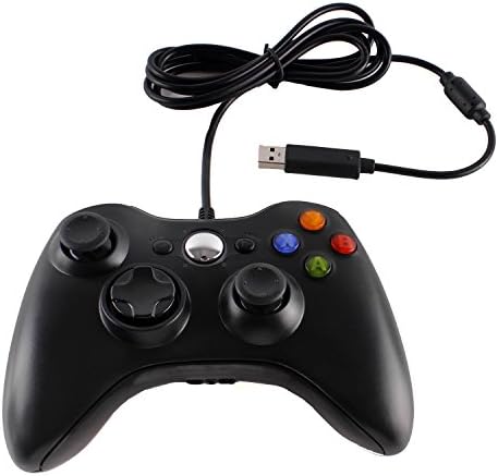 Newest Replacement for Xbox 360 Wired Controller USB Wired Gamepad Controller+ Cable for PC Windows &amp; for Xbox 360 Console (Black)