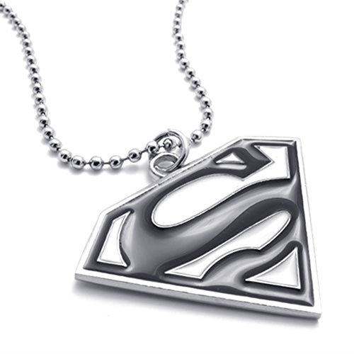 TEMEGO Jewelry Mens Alloy 2-Tone Superman Symbol Pendant Necklace Chain, Black Silver