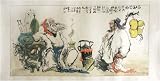 Chinese Sumi Art Brush Painting - Scholars Drinking Tea with Scroll and Calabash - Watercolor Ink on Rice Paper