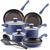 Paula Deen Signature Aluminum Nonstick Dishwasher Safe 11-Piece Cookware Set, Blueberry