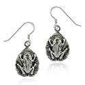 Silver Dangling Frog Toad Lily Pad Earrings