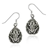 Silver Dangling Frog Toad Lily Pad Earrings