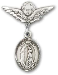 Sterling Silver Baby Badge with St. Zoe of Rome Charm and Angel with Wings Badge Pin