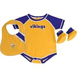 Reebok Minnesota Vikings Newborn Creeper, Bib and Bootie Set 0-3 Months