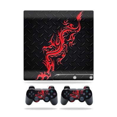 Protective Vinyl Skin Decal Cover for Sony Playstation 3 PS3 Slim Skins + 2 Controller Skins Sticker Red Dragon