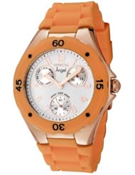 Invicta Womens 0712 Angel Collection Multi-Function Rose Gold-Plated Orange Polyurethane Watch