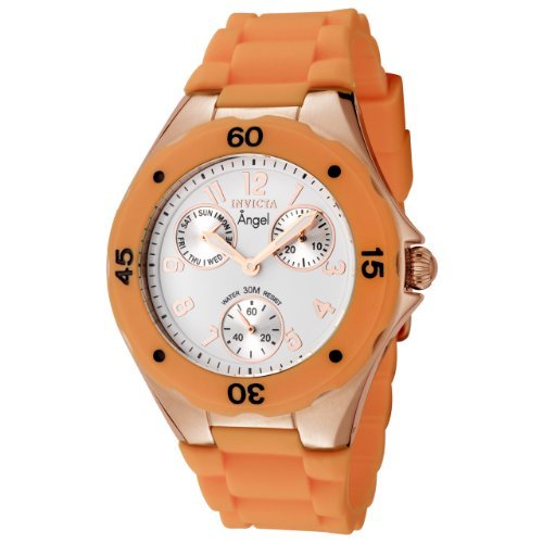 Invicta Women's 0712 Angel Collection Multi-Function Rose Gold-Plated Orange Polyurethane Watch