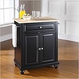 Crosley Furniture Cambridge Natural Wood Top Kitchen Island in Black