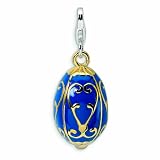 Amore La Vita Sterling Silver 3-D Enameled Gold-Plated Blue Egg With Lobster Clasp Charm